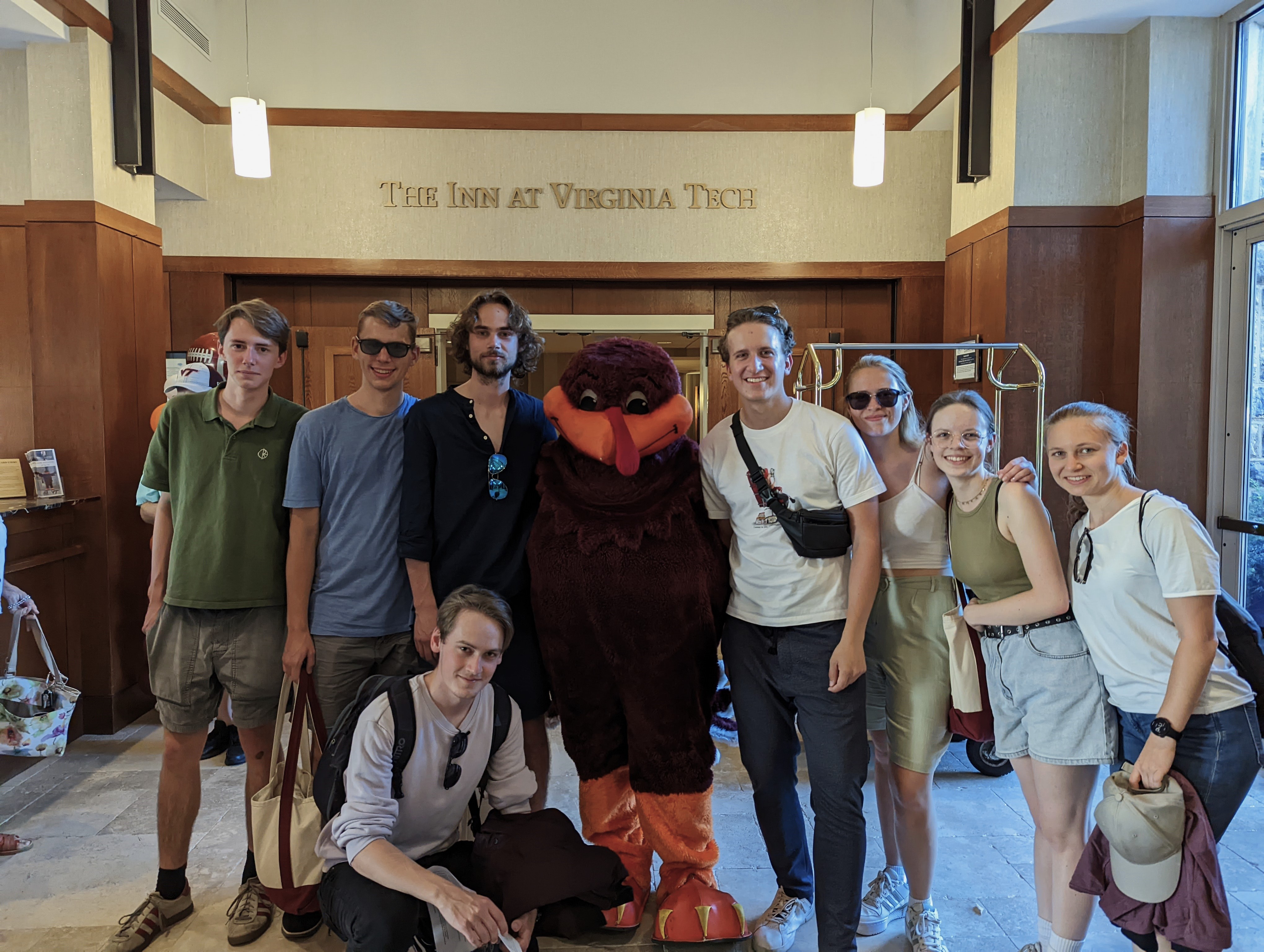 Group picture with the Hokie Bird at the Inn.